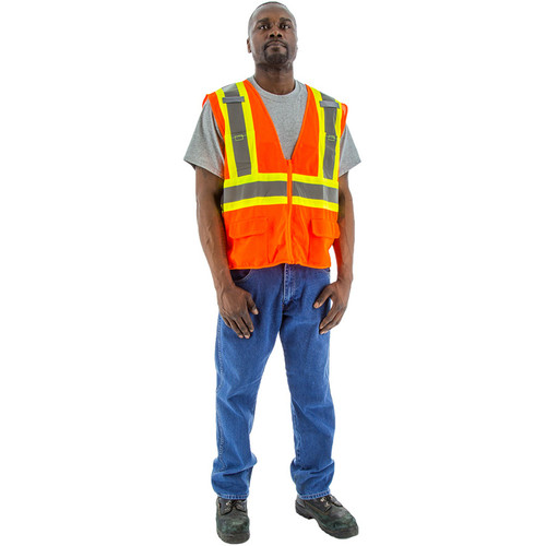 Majestic Glove 75-3210 Hi-Viz Mesh Vest with DOT Striping, ANSI 2
