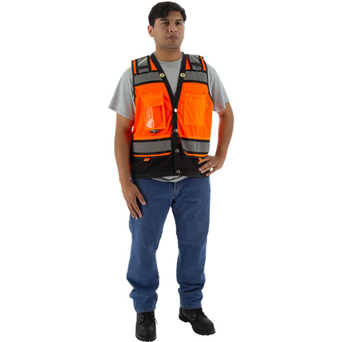 Majestic Glove 75-3238 Hi Viz Heavy Duty Surveyor's Vest with Contrasting Stripes, ANSI 2