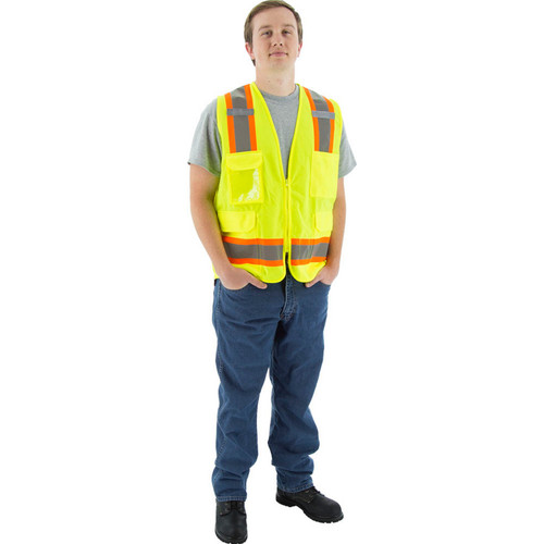 Majestic Glove 75-3243 Hi-Viz Surveyors Vest w DOT Striping, ANSI 2
