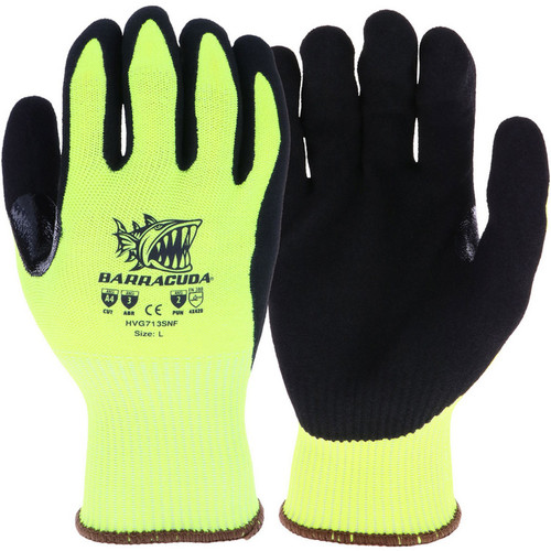 West Chester Protective Gear HVG713SNF Barracuda Hi-Vis Seamless Knit PolyKor Blended A4 Glove with Sandy Nitrile Grip