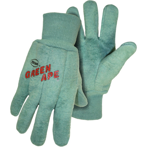PIP 1BC0313 Green Ape Premium Grade Cotton Chore Glove with Double Layer Palm/Back and Nap-out Finish - Knitwrist