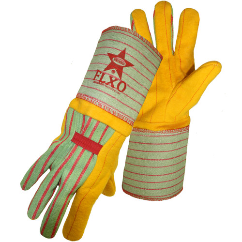PIP 1BC0666 Flxo Premium Grade Cotton Chore Glove with Double Layer Palm/Back and Nap-out Finish - Rubberized Gauntlet Cuff