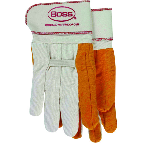 PIP 1BC28372 Boss Cotton Chore Glove with Double Layer Palm/Back and Nap-in Finish - Rubberized Safety Cuff