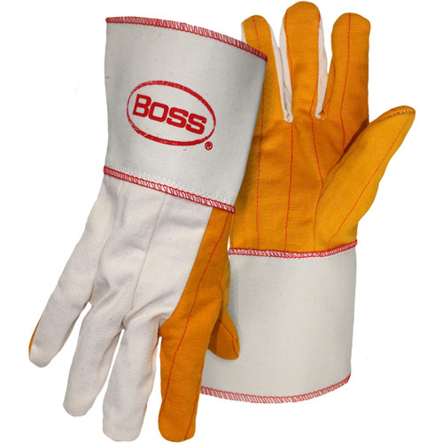 PIP 1BC28571 Boss Cotton Chore Glove with Double Layer Palm/Back and Nap-out Finish - Plasticized Gauntlet Cuff