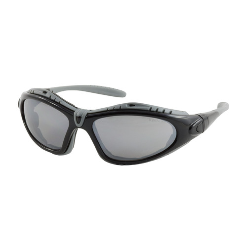 PIP 250-50-0425 Fuselage Full Frame Safety Glasses with Black Frame, Foam Padding, Silver Mirror Lens and Anti-Scratch / Anti-Fog Coating