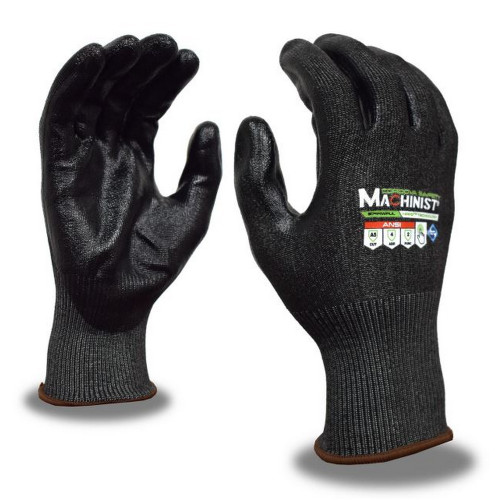 Cordova 3744WPU Machinist HPPG: 15-Gauge, Black HPPG Fiber Shell, Black Eco-PU (Water-Based Polyurethane) Palm Coating, Touchscreen Fingertips, Sanitized Treatment