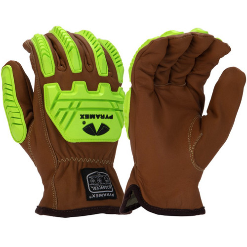 Pyramex GL3009CKB Select Grain Goatskin Leather Driver Gloves with A4 Para-Aramid Liner - TPR Impact