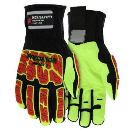 MCR Safety PD4906 Predator Impact Mechanics Glove TPR Back of Hand Protection Cut Abrasion Puncture and Impact Resistant Iconic Oil & Gas Industry Palm Hi-Visibility Glove