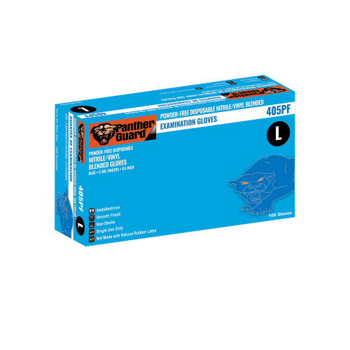 Global Glove 405PF-S Panther-Guard Medical-Grade, Powder-Free, Blue Nitrile/Vinyl Blended, 5-Mil, Smooth Finish, 9.5-Inch Disposable Examination Gloves