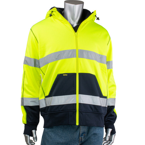 PIP 323M6988T-YLNV Bisley ANSI Type R Class 3 Full Zip Hooded Sweatshirt with Sherpa Lining