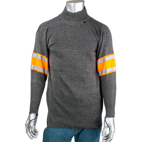 PIP P145SP-3CM-HV2-TL Kut Gard ATA PreventWear Blended Cut Resistant Pullover with Hi-Vis / Reflective Taped Sleeves and Thumb Loops