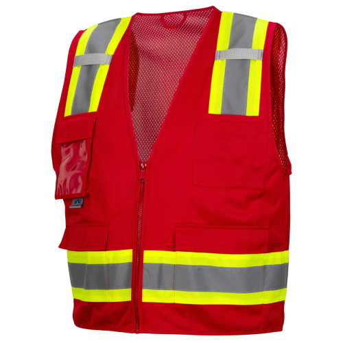Pyramex Safety RVZ2427CP Survey Vest w/Clear Pocket, Red