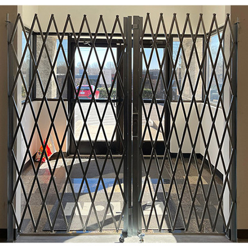 Illinois Engineered Products PFG1280-ANG Retractable Folding Gate, Double, 10' - 12' W, 8' Collapsed Ht, 7' 6" Expanded Ht
