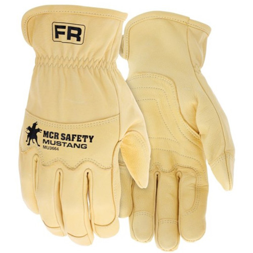 MCR Safety MU3664 Mustang HiDex Unlined Leather Driver, Grain Goatskin Double Palm, Kevlar Sewn, Wing Thumb