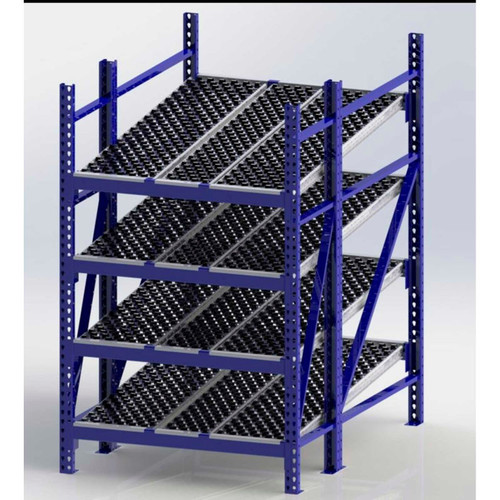 UNEX RR99S2W4X6-S Gravity Flow Roller Rack with Wheel Bed Starter 48"W x 72"D x 84"H with 4 Levels