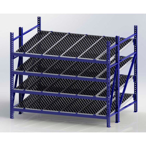 UNEX RR99S2W8X6-S Gravity Flow Roller Rack with Wheel Bed Starter 96"W x 72"D x 84"H with 4 Levels