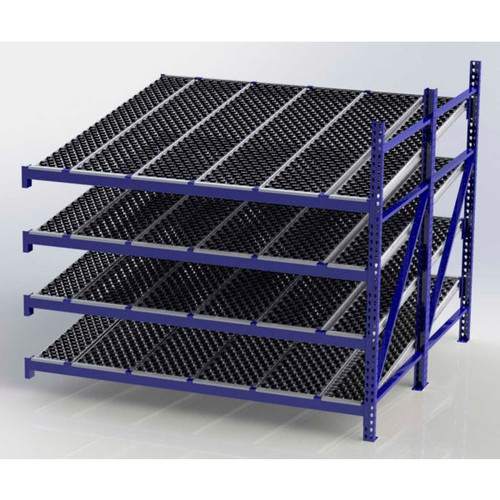 UNEX RR99S2W8X8-A Gravity Flow Roller Rack with Wheel Bed Add-On 96"W x 96"D x 84"H with 4 Levels