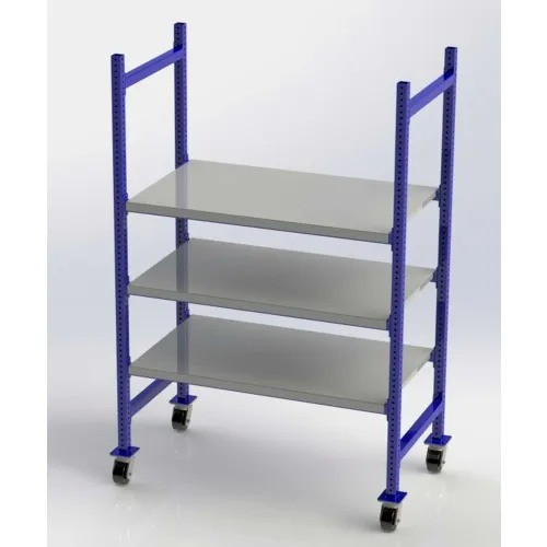UNEX FCMFS52283 Flow Cell Mobile Pick Tray Rack, 3 Flat Steel Shelves, 52"W x 28"D x 72"H