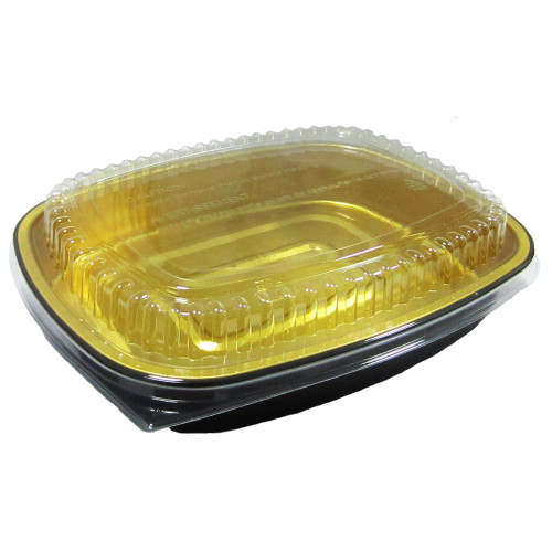 Western Plastics BLF-2014-BG Pan/Dome Lid Containers, 70 oz, Black/Gold, 100/Case