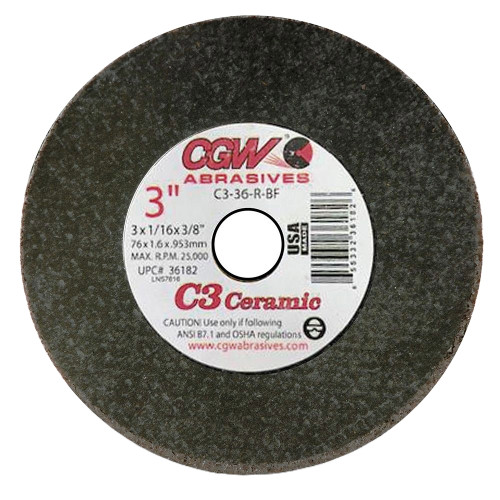 CGW 36181 3" x 1/32" x 3/8" Type 1 60-Grit Ceramic Cutting Wheel