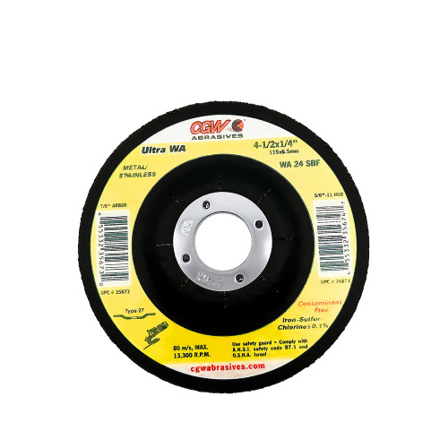 CGW 37531 5" X 1/4" X 5/8"-11 WA24-R Type 27 24-Grit White Aluminum Oxide Grinding Wheel
