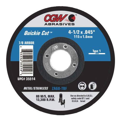 CGW 45012 6" X .040" X 7/8" Type 1 60-Grit Zirconia Cutting Wheel