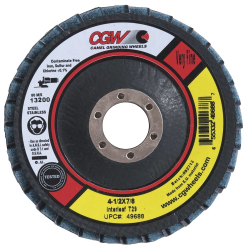 CGW 46691 4-1/2" X 5/8"-11 Type 29 Blue Very Fine NW & Aluminum Oxide Interleaf Flap Discs