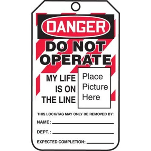 Accuform NMC MLT600LCP Self-Laminating OSHA Danger Lockout Tagout Tags: Do Not Operate - My Life Is On The Line
