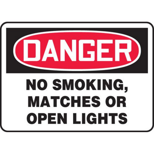 Accuform NMC MSMK135VA OSHA Danger Smoking Control Sign: No Smoking, Matches Or Open Lights 7"X10" Aluminum Sign