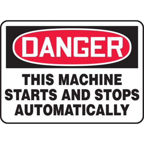 Accuform NMC MEQM152XL OSHA Danger Safety Sign - This Machine Starts And Stops Automatically 10"X14" Aluma-Lite Sign