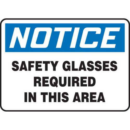 Accuform NMC MPPE854XT OSHA Notice Safety Sign: Safety Glasses Required In This Area 7"X10" Dura-Plastic Sign