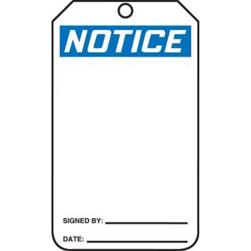 Accuform NMC MNT101LTP OSHA Notice Safety Tag: Blank Laminate 25/Pack