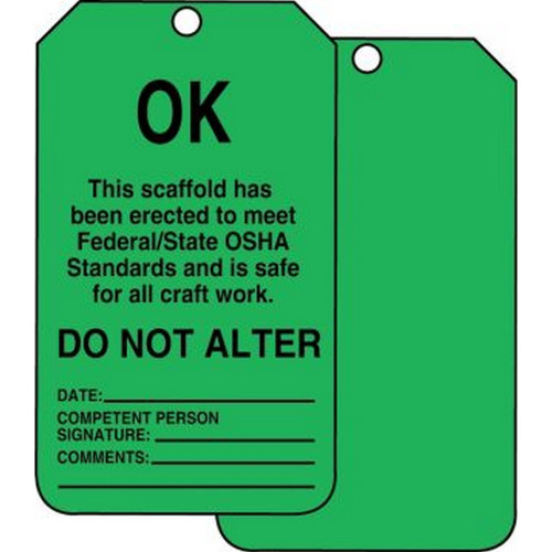 Accuform NMC TSS103PTP Scaffold Status Safety Tag: OK- Do Not Alter Plastic 25/Pack