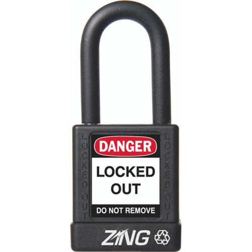 Zing Green 7036 Recyclockout Safety Padlock, 1.5" Shackle, Keyed Different, Black