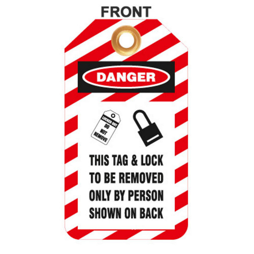 Zing Green 7358 Lockout Tags, Lock and Tag, Plastic w/Brass Grommet - Red-White Striped , 10/Pk