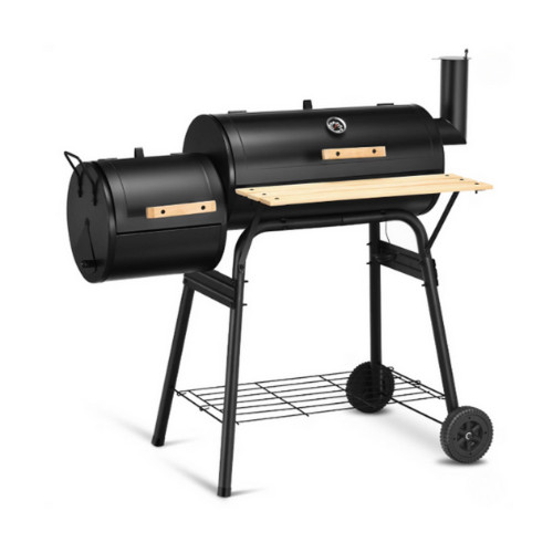 Costway Barrel Charcoal Grill with Foldable Side Table Built-in Thermometer & Storage Shelf