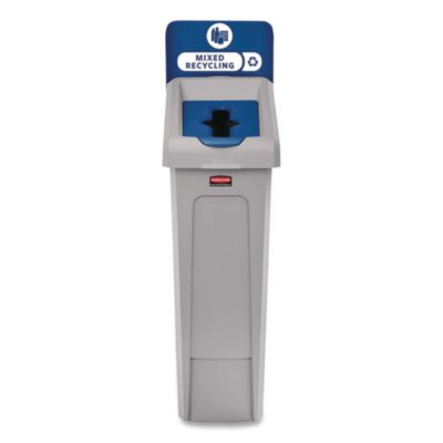 Rubbermaid Commercial RCP2185053 Slim Jim Recycling Station Kit, 1-Stream Mixed Recycling, 23 gal, Plastic, Gray/Blue