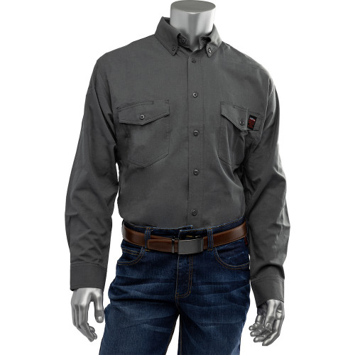 PIP 385-FRRS-GR/S AR/FR Dual Certified Ripstop Long Sleeve Workshirt - 9 cal/cm2
