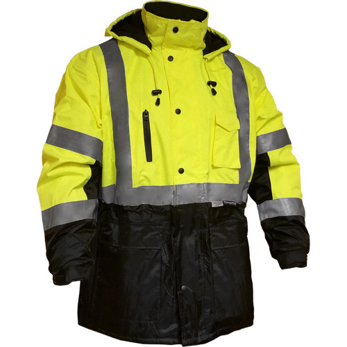 PIP 433ST-LB-SM ANSI Type R Class 3 Waterproof and Breathable Parka with 3M Thinsulate Insulation and Black Bottom