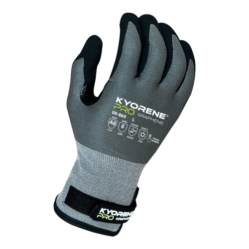 Armor Guys 00-869 18g Gray Kyorene Pro Liner With Black HCT Micro Foam Nitrile Palm Coating and Back Protection, Winter Liner, Velcro Closure, ANSI A4