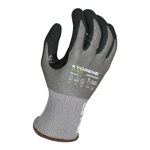 Armor Guys 00-870 18g Gray Kyorene Pro Liner With Black HCT Micro Foam Nitrile Palm Coating, Thumbcrotch Reinforcement, Touch Screen, ANSI A7