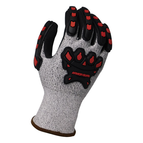 Armor Guys 02-030 13g Salt And Pepper HDPE Liner With Black Micro Foam Nitrile Palm Coating, Padded Palm And Back Of Hand TPV, ANSI A3
