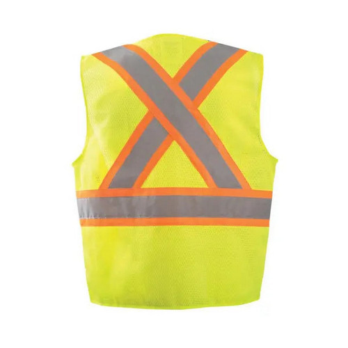 Occunomix ECO-ATRNSMX-Y Mesh Two-Tone Surveyor X-Back Vest W/Zipper Hi-Vis Yellow