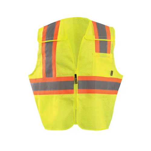 Occunomix ECO-IMB2T-Y Mesh 5-Pt. Breakaway Two-Tone Vest w/Quick Release Zipper Hi-Vis Yellow