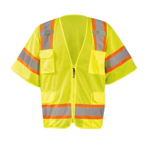 Occunomix ECO-SIMZ32T-Y Mesh Two-Tone Surveyor Vest w/Zipper Hi-Vis Yellow