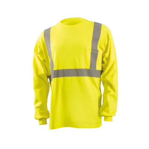 Occunomix FR-TM2212-Y Flame Resistant Dual Certified Long Sleeve T-Shirt w/Pocket Hi-Vis Yellow