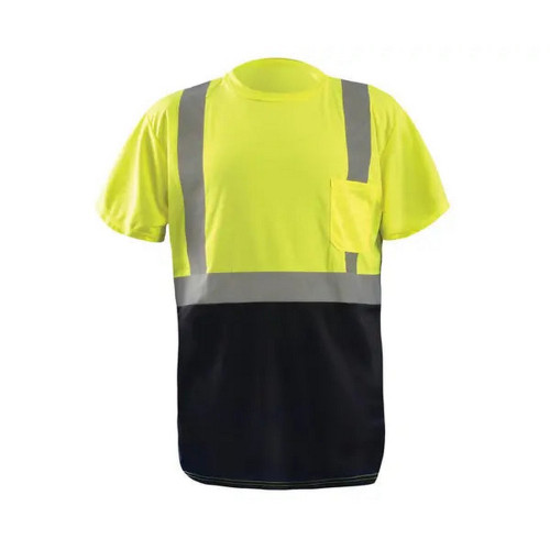 Occunomix LUX-SSETPBK-Y Short Sleeve Black Bottom Wicking Birdseye T-Shirt W/Pocket Hi-Vis Yellow