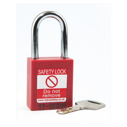 Reece Safety TT38REDK Red Steel Shackle Safety Padlock Keyed Alike