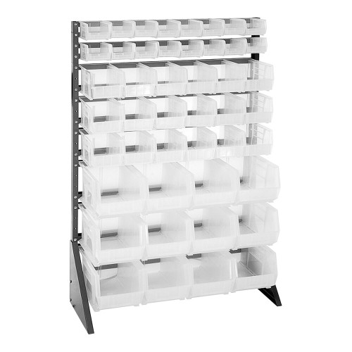 Quantum Storage Systems QRU-16S-220230240CL 36" x 15" x 53" Gray Steel Rail Rack with (46) Clear Bins and (16) Rails