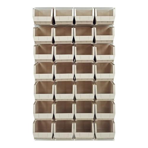 Quantum Storage Systems QLP-3661HC-240-28IV 36" x 61" Oyster White Steel Louvered Panel with (28) 14 3/4" x 8 1/4" x 7" Ivory Bins